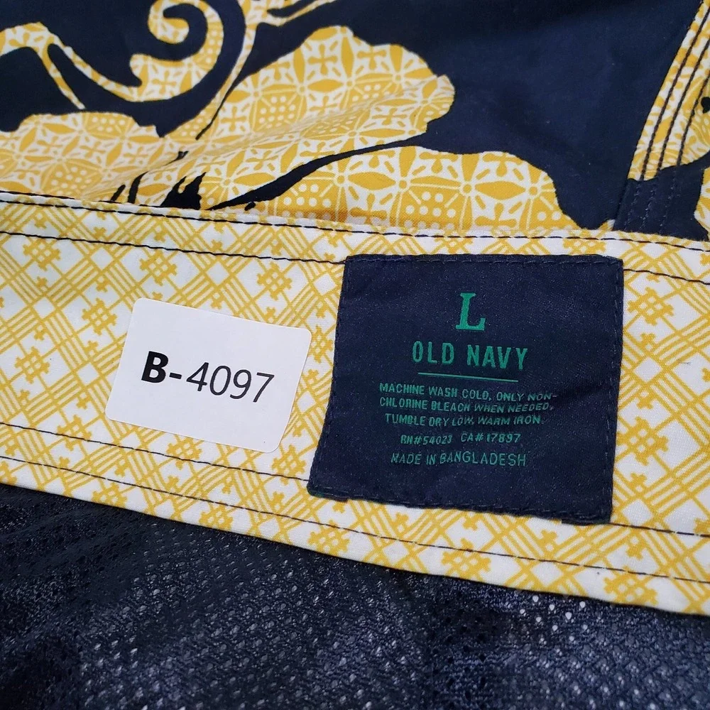 Old‎ Navy Men Swimwear Large Blue Floral Trunks Cargo Pockets Drawstring Hawaii